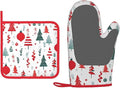 Oven Mitts and Potholders Merry Christmas Tree Silicone Glove Heat Resistant, Kitchen Gloves for Cooking, 2-Piece Set