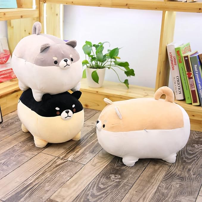 EHOTONG Shiba Inu Dog Plush Pillow, Corgi Stuffed Animal Plush Toy Hug Pillow Gifts for Girl Boy (Black, 11.8in)