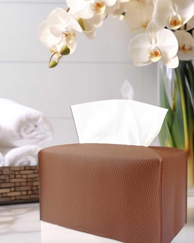 Brown Tissue Box Cover Rectangular - Plus Size Large Tissue Box Cover Rectangle [JESMINI] Faux Leather Tissue Box Holder Long for Extra Large Rectangle Facial Tissue Box