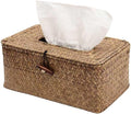 Shonmogar Country Rustic Seagrass & Metal Rectangle Tissue Box Cover, Woven Tissue Box Holder with Lid, Wicker Tissue Holder for Bathroom Toilet Living Room Bedroom Table Desk Home Office Car, Coffee