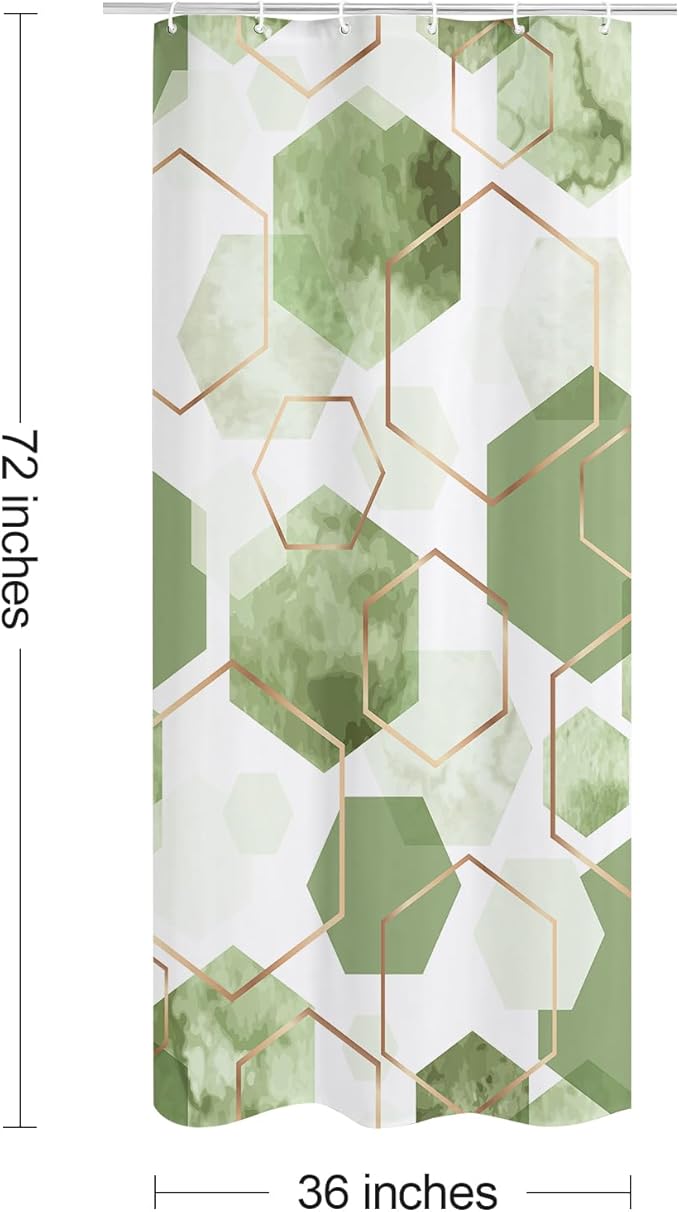 Litabel Modern Small Stall Shower Curtain for Bathroom, Sage Green Geometric Art Decor Waterproof Bath Curtain, Abstract Fabric Shower Curtain Sets for Home Decor, 36x72 Inch