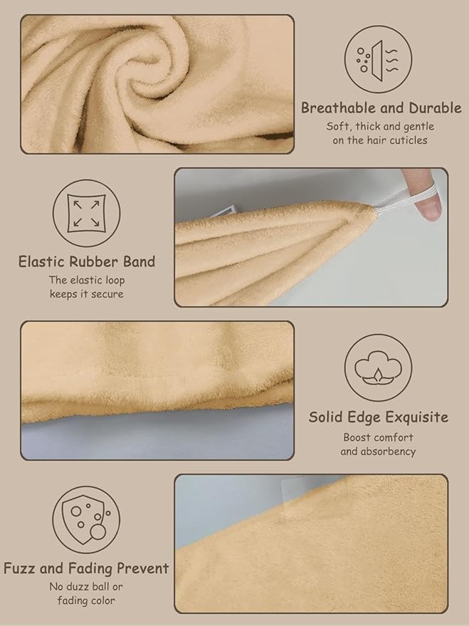 YHPDYL 3 Pack Microfiber Hair Towel Wrap for Women, Fast Drying Hair Turban with Button, Anti-Frizz Large Hair Towel for All Hair Styles, Soft & Absorbent Hair Drying Towel (Pink, Khaki, Green)