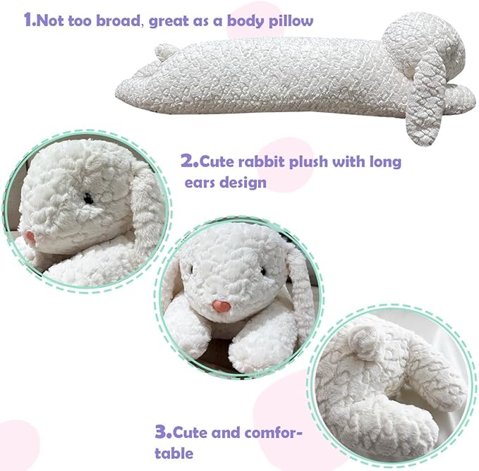 Hofun4U Rabbit Plush Pillow, Rabbit Stuffed Animal, Rabbit Plush Long Body Pillow for Kids Adults (White,35 inch)