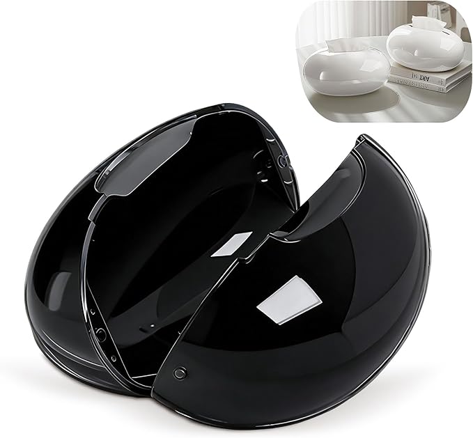 Modern Tissue Box Cover for Home and Office – Magnetic Lid Oval Tissue Holder, Inside Dimensions 8.07" × 5.91" × 3.44", Decorative Clear Double-Layer Plastic, Luxe Home Decor (Black)