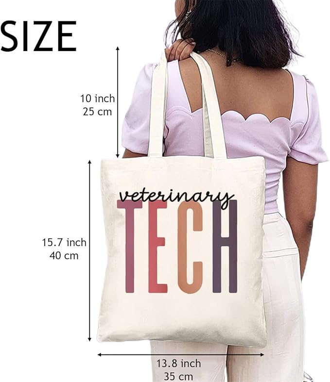 Vet Tech Canvas Tote Bag for Women Veterinary Technician Shopping Bags Reusable Grocery Bag Eco-Friendly Bags