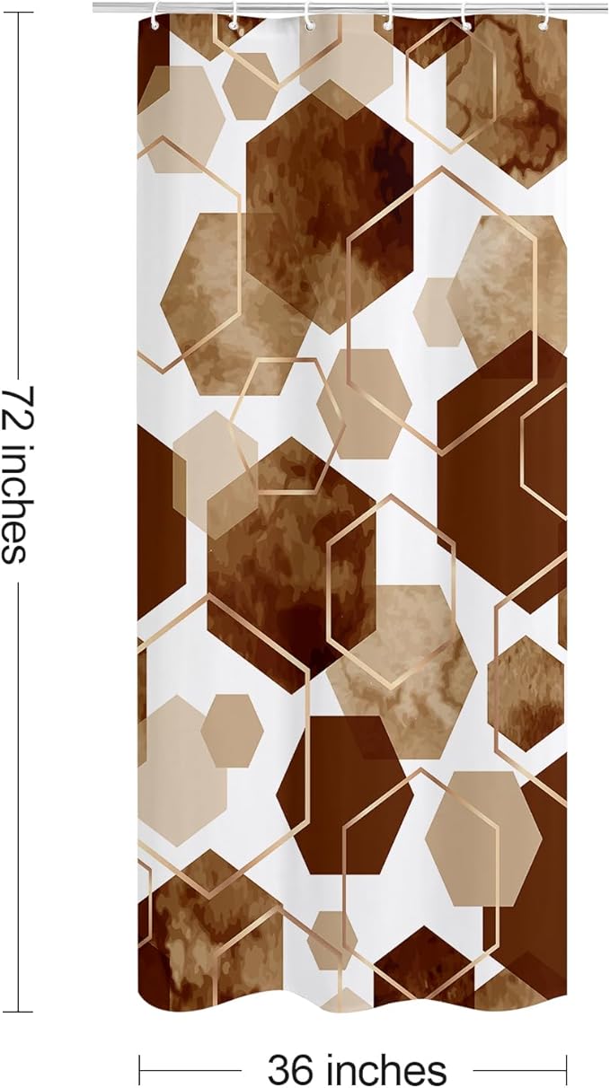 Litabel Modern Small Stall Shower Curtain for Bathroom, Brown Geometric Art Decor Waterproof Bath Curtain, Abstract Fabric Shower Curtain Sets for Home Decor, 36" W x 72" L Inch