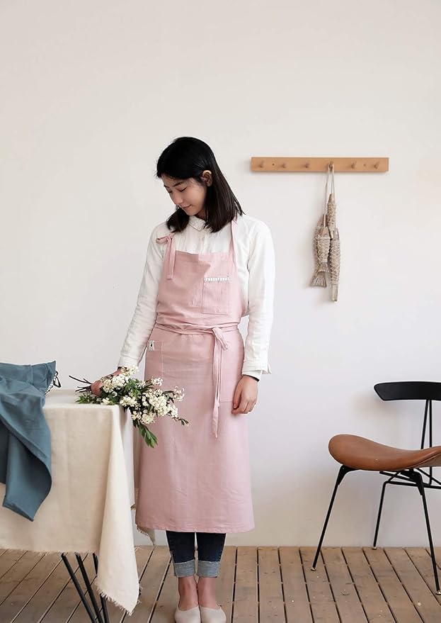 Soft Cotton Linen Apron - Retro Linen Art Apron, Adjustable Casual Apron with Towel, Great for Florist and Kitchen