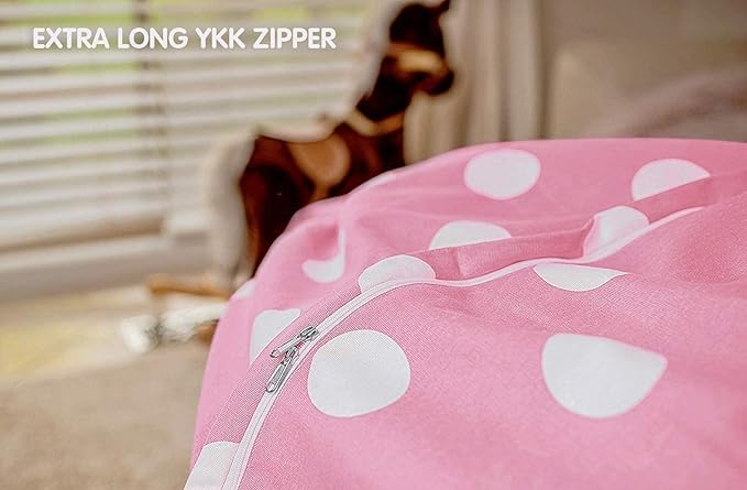 WEKAPO Stuffed Animal Storage Bean Bag Chair Cover for Kids | Stuffable Zipper Beanbag for Organizing Children Plush Toys Large Premium Cotton Canvas (Pink Dot, XX-Large)