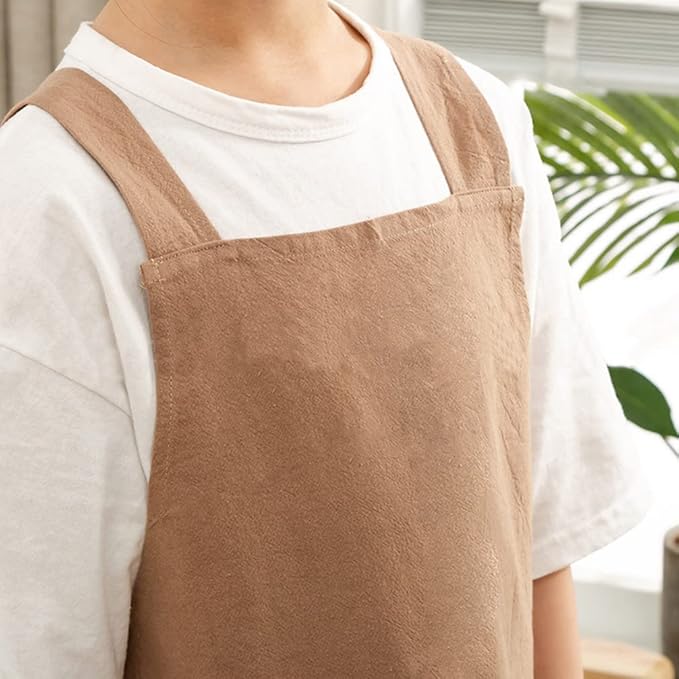 Kids Cotton Cross Back Aprons Children Chef Pure Child Apron with 2 Pockets for Baking Painting Cooking