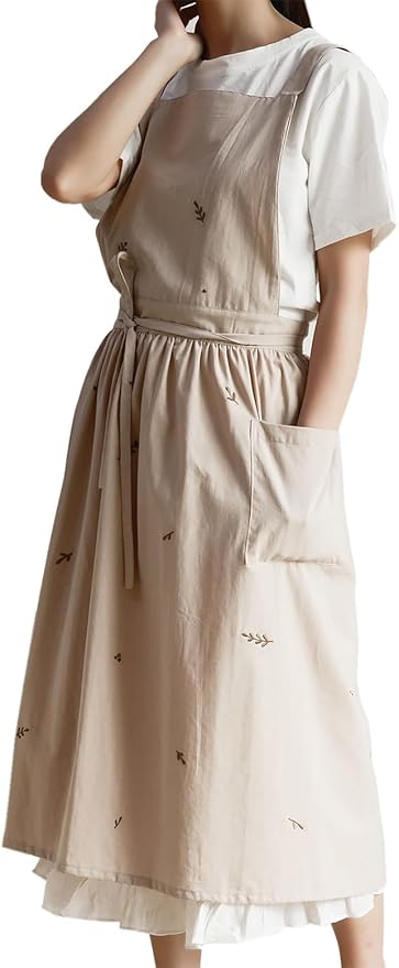 Japanese apron Women-Cross Back Apron for Women with Pockets, Pinafore Aprons, Womens Cotton Linen Apron