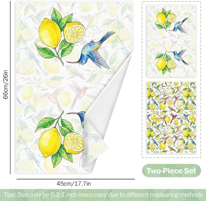 Ruirichfun Lemon Kitchen Towels,Set of 2 Spring Dish Towels for Kitchen Cute Lemon Flower Decoration Towels Microfiber Absorbent Reusable Cloth Dish Towel for Decorative Housewarming Vintage Design