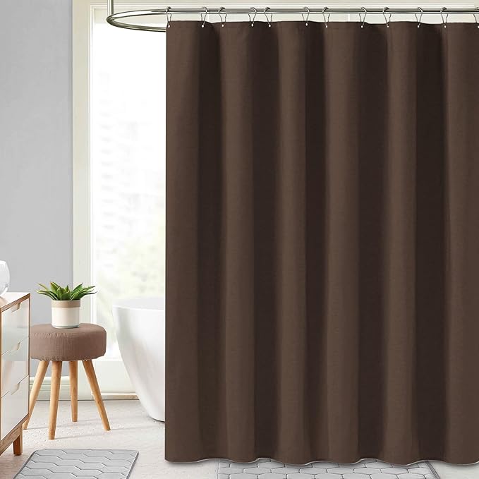 BTTN Brown Shower Curtain - Linen Textured Heavy Duty Waterproof Cloth Shower Curtain Set with 12 Plastic Hooks, Hotel Spa Luxury Simple Decorative Thick Fabric Shower Curtains for Bathroom - 72x72