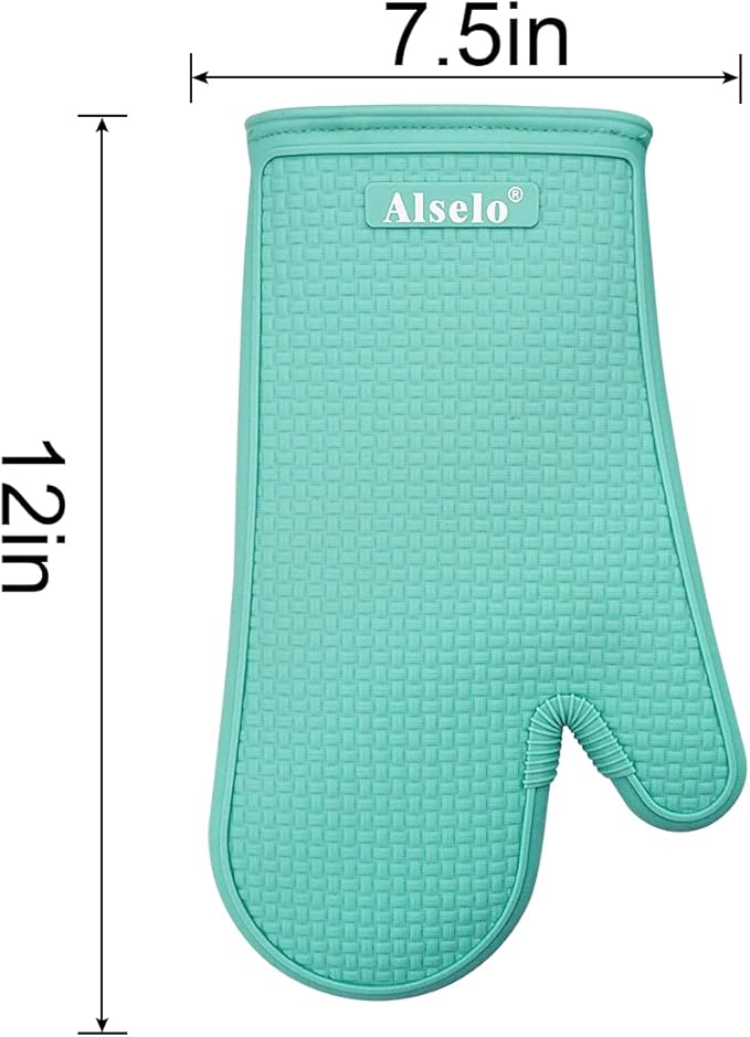 Oven Mitts Heat Resistant Silicone Kitchen Gloves for 550 Degrees with Waterproof and Non-Silp, Set of 2 Oven Gloves for Baking Cooking Barbecue Microwave Machine Washable (Blue, 2)