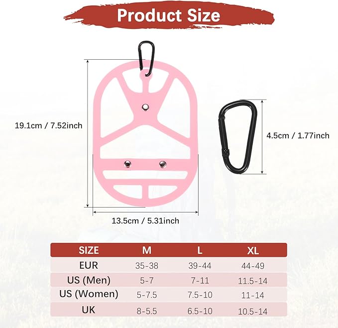 TIXIPEM Shoe Holster for Backpack [1SET] - Elastic Silicone Footwear Holder with Clip Use for Travel & Outdoors & Sports - [Pink-M] Hang Extra Shoes Cleats Boots