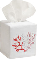 Jacaranda Living Square Tissue Box Cover, Linen/Cotton Fabric Tissue Holder, Decorative Cloth Tissue Cube Cover, Coastal Designs Coral (Coral)