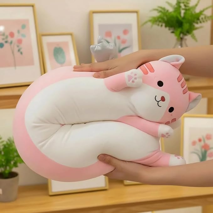 Long Cat Plush Pillow, Cute Cat Stuffed Animal Body Pillow with Wings, Soft Kawaii Kitty Hugging Pillow, Christmas Valentine's Birthday Gift for Kids Girls Boys (Pink, 60cm/23.62in)