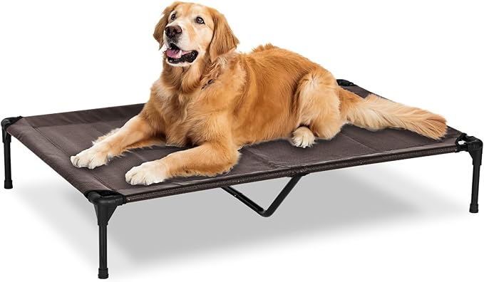 PVY Elevated Dog Bed for Outdoor, XL Raised Dog Cot with Washable Mesh, Cooling Pet Cot Chew Proof for Outside Camping, 49"x33" Brown