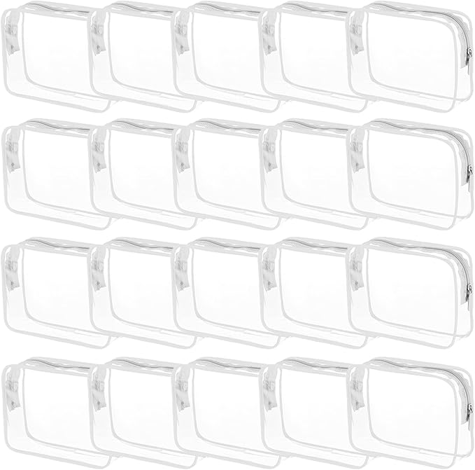 20 Pack Clear Cosmetics Bags for Women Men Waterproof Toiletry Bags PVC Makeup Bags Organizer Case with Zipper for Travel Bathroom (20 White(Large))