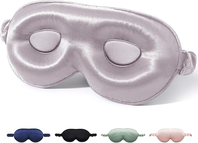 SGMSILK 100% Mulberry Silk Sleep Mask for Unisex, 22 Momme 3D Silk Contoured Eye Mask, Breathable Light Blocking Blindfold with Adjustable Strap, Blackout Eye Cover for Travel, Dusty Purple