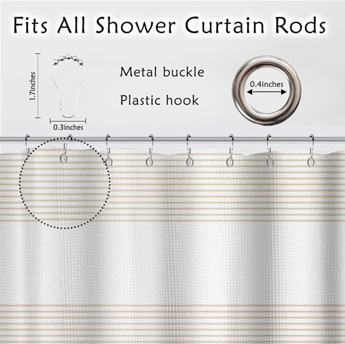 ggaimwf Vintage Stripe Waffle Fabric Shower Curtain Boho Farmhouse Plaid Patchwork Bath Curtain Rustic Checkered Long Bathtub Curtain for Women Bathroom Waterproof Decor with Hooks 36x71 Inch