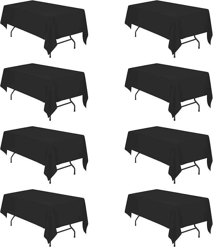 BRILLMAX 8 Pack Black Tablecloths for 6 Foot Rectangle Tables 60 x 102 Inch - 6ft Rectangular Bulk Linen Polyester Fabric Washable Cloth Cover for Wedding Reception Banquet Birthday Party