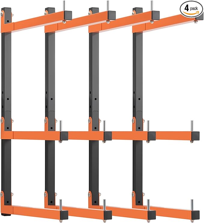 4 Pack Lumber Rack Wall Mount, Heavy Duty Wood Storage Racks, 6-Level System Organizer Shelving, 720 LBS Capacity Hanging Garage Shelves, Orange Brackets Utility Metal Shelf for Indoor and Outdoor