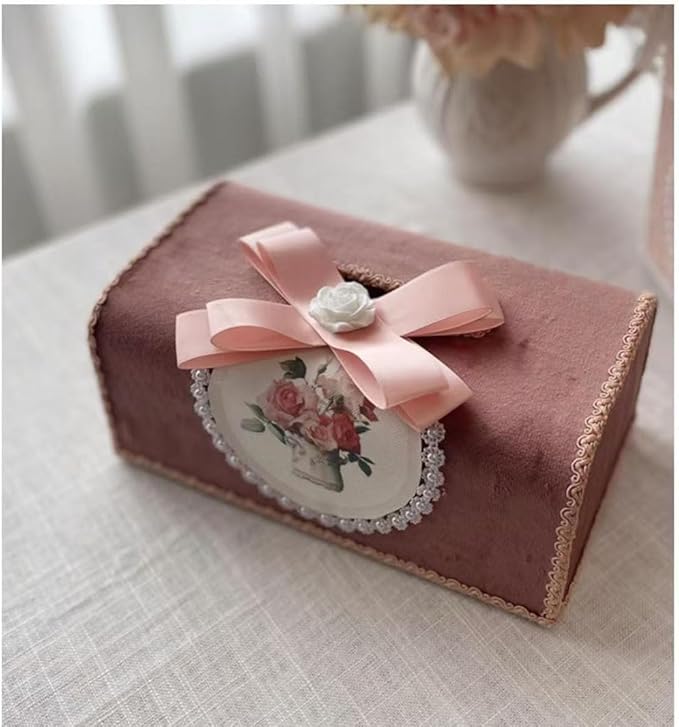 Tissue Cover Holder Fabric Art Cute Tissue Box Cover Dispenser Napkin Organizer for Bathroom Bedroom Office and Car (B-Bean Paste Powder)