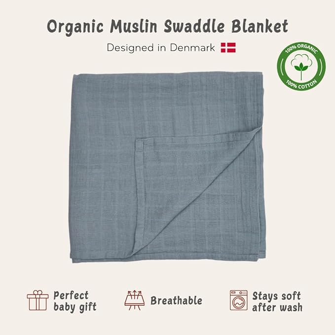 Huxie Swaddle - 100% Organic Cotton - Muslin Swaddle Blankets for Newborn, 47" x 47" (Tradewins)