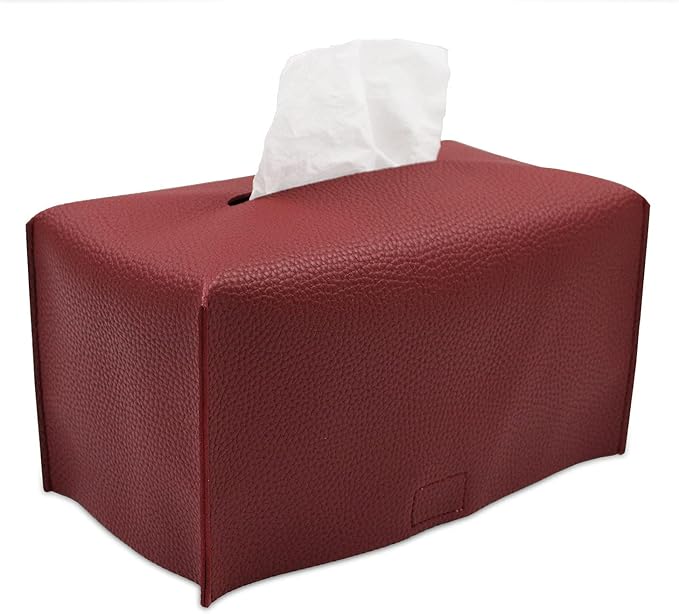 Livelab Tissue Box Cover, Modern Decorative PU Leather Rectangular Tissue Box Case Organizer Holder for Vanity Countertop, Night Stands, Livingroom, Office Desk & Car 9.5X5X5'' | Wine Red