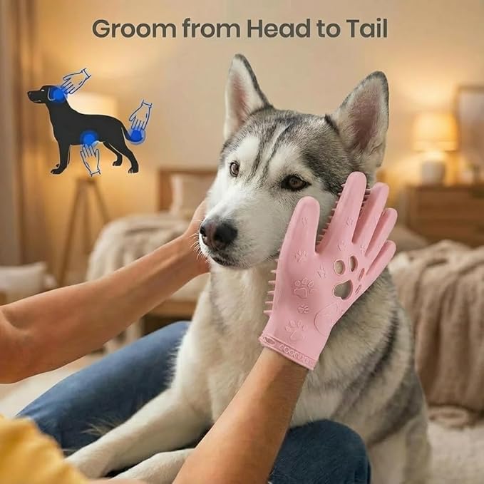 2 Pairs Pet Grooming & Hair Removal Gloves for Dogs & Cats, Electrostatic Silicone Mitts with Soft Bristles, Enhanced 5-Finger Design for Pet Massage, Deshedding & Coat Care, Easy to Use & Clean(Red)