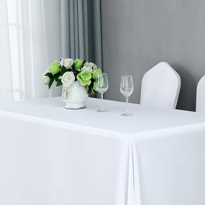 Rectangle Stain and Wrinkle Resistant Washable Polyester Table Cloth, Decorative Fabric Table Cover for Dining Kitchen Tables, Parties and Camping, 54 x 108 Inch,2 Pack,White