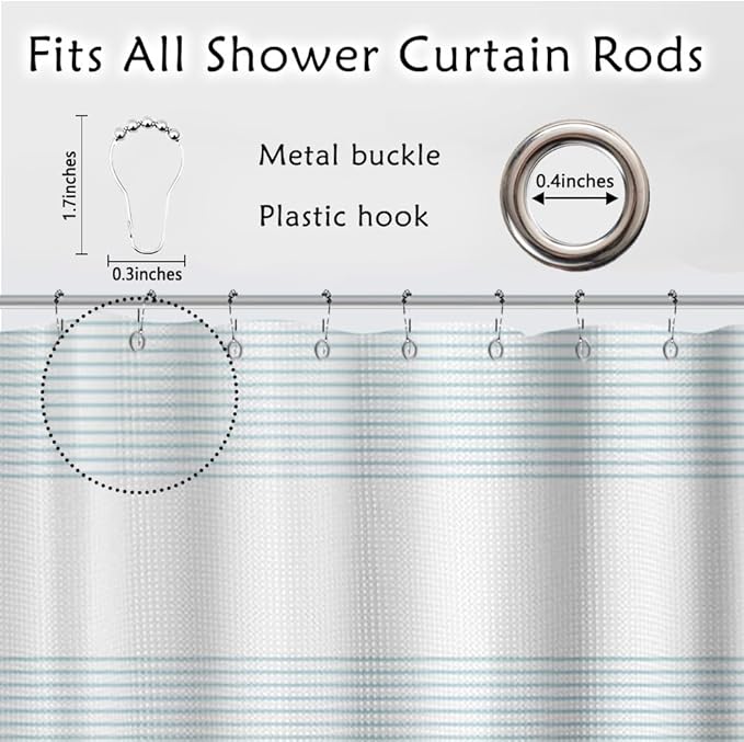 ggaimwf Blue and White Striped Waffle Shower Curtain Ombre Nautical Splicing Stall Bath Curtain Rustic Farmhouse Neutral Bathtub Curtain for Kids Bathroom Waterproof Decor with Hooks,71x79 Inch