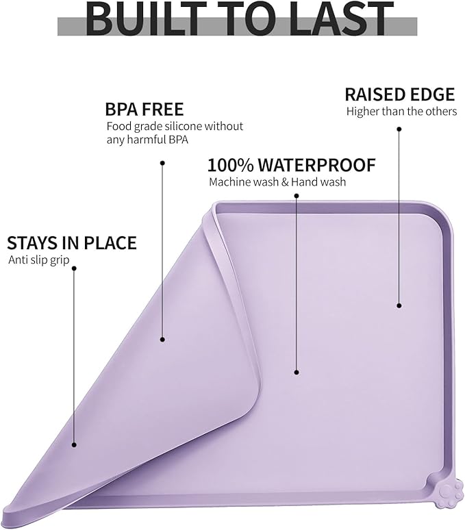 Reopet Waterproof Pet Feeding Mat with High Raised Edges, Heavier and Thicker Placemats for Cat Dog Water Bowl with BPA Free, Dogs Cats Food Mats for Messy Drinkers to Prevent Spill and Protect Floors