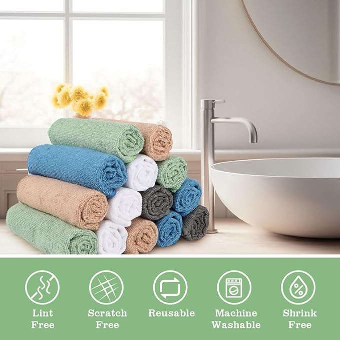 UNIMADE Washcloths Bulk 100 Pack Face Towels (12" x 12"), Highly Soft Wash Cloths and Hand Towels, Fast Drying Multi-Purpose Microfiber Cleansing Cloths for Bathroom, Hotel, Spa, and Salon-Multicolor
