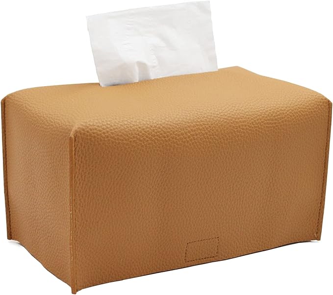 Livelab Tissue Box Cover, Modern Decorative PU Leather Rectangular Tissue Box Case Organizer Holder for Vanity Countertop, Night Stands, Livingroom, Office Desk & Car 9.5X5X5'' | Camel