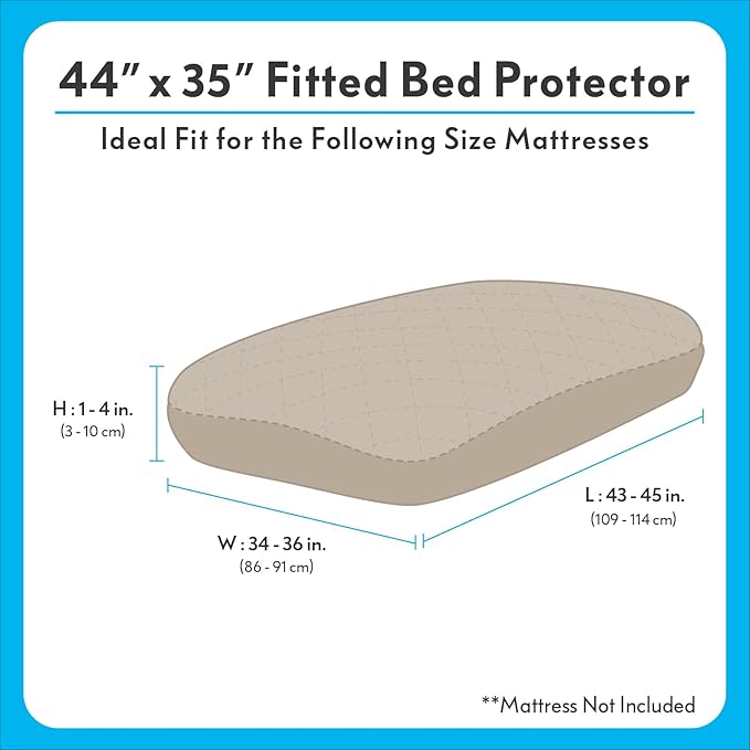 Paw Inspired Waterproof Fitted Cover for Dog Bed | Washable Bed Protector for Dog Mattress | Removable Replacement Cover for Large to XL Pet Bed (Beige, 44 x 35 x 6 Inch)