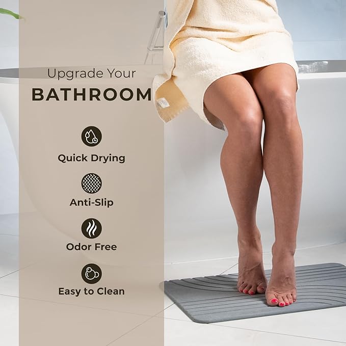 TOSORO - Stone Bath Mat, Diatomaceous Earth Non-Slip Stone Shower Mat - Quick Drying Absorbent Bath Mats for Bathroom - Elegant & Modern Design, Easy to Clean (23.5 x 15) - Graphite