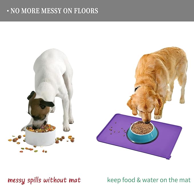 Reopet Waterproof Pet Feeding Mat with High Raised Edges, Heavier and Thicker Placemats for Cat Dog Water Bowl with BPA Free, Dogs Cats Food Mats for Messy Drinkers to Prevent Spill and Protect Floors