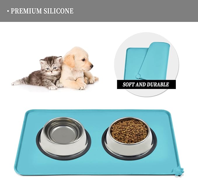 Reopet Waterproof Pet Feeding Mat with High Raised Edges, Heavier and Thicker Placemats for Cat Dog Water Bowl with BPA Free, Dogs Cats Food Mats for Messy Drinkers to Prevent Spill and Protect Floors