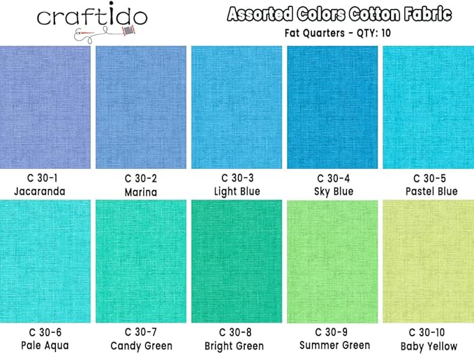 Craftido - 11 Options Solids with Tweed Tonals - Assorted Color Cotton Quilting Fabric Bundles 10pcs Fat Quarters 18"x21" - Medium Weight 5.2oz - for Quilting, Sewing and Crafts - Pastel Colors