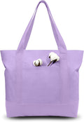 TOPDesign 6-Pack Canvas Tote Bags with an External Pocket, Reusable Grocery Shopping Bags, Top Zipper Closure, Daily Essentials (Lavender)