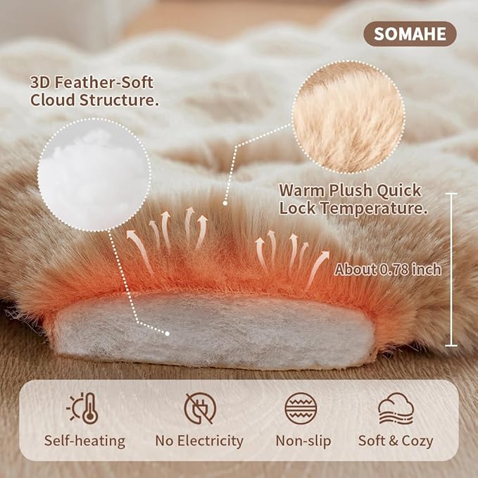 SOMAHE Cat Bed Ultra Soft Plush Machine Washable Pet Mat with Non-Slip Rubber Bottom for Indoor Cats & Dogs Faux Fur Cushion Pad for Floor Couch Carrier for Kittens & Puppies 23 x 15 Inch Medium Camel