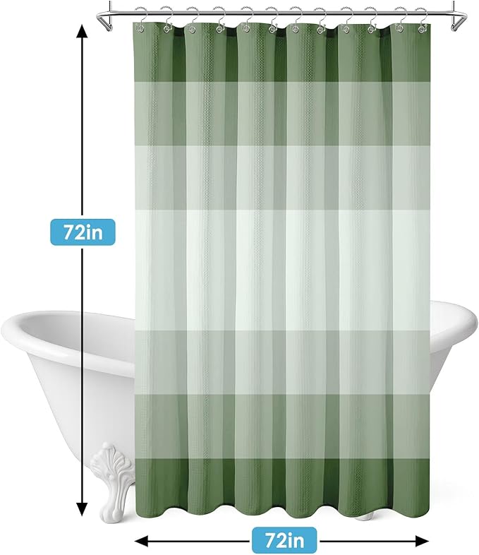 Nesphy Shower Curtain and Liner, Ombre Green Striped 3 in 1 Shower Curtain and PEVA Liner Set with 12 Rust-Resistant Metal Hooks, Waterproof Fabric Shower Curtains for Bathroom, 72 W x 72 H