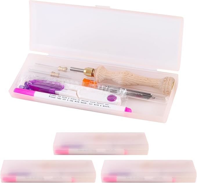 4Pack Punch Needle Kit 1.6mm-2mm-2.5mm-3.5mm-5mm Metal Tubes Adjustable Wooden Punch Needle Tool for Adult Beginner Embroidery Cross Stitching DIY Craft Decoration(Pink)