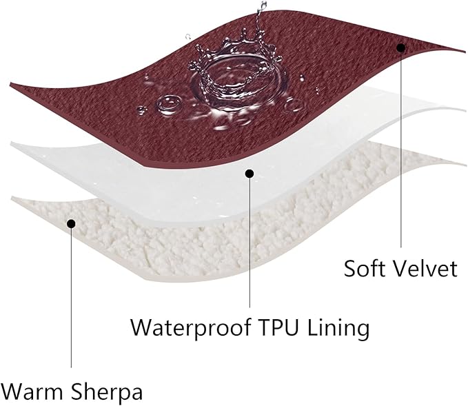 Bigbeer Waterproof Dog Blankets for Large Dogs, Washable Pet Blanket for Indoor Cats, Plush Sherpa Puppy Throw Furniture Protector for Bed Couch Sofa(40"x50",L,Burgundy Red)