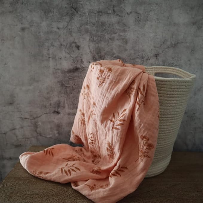 Leyl&Ari Muslin Baby Swaddle Blanket | 100% Organic Receiving Wrap (Peach/Wildflowers)