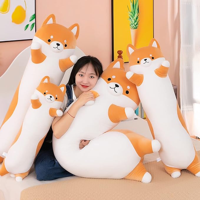 MIAOHAHA Long Plush Shiba Inu Dog Soft Stuffed Animal Akita Corgi Toy Plush Toy Pillow Hugging Pillow for Kids and Girls(Shiba, 110cm/43.3in)