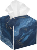 Tissue Box Cover Leather Tissue Box Holder Cube Tissue Case Cover Facial Paper Organizer Dispenser for Bathroom, Vanity Countertop, Office Desk (Abstract Blue Marble with Gold Veins)