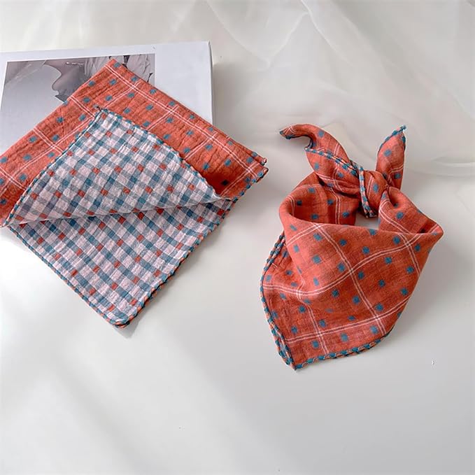 Pemilosci Double Layers Two Tones Dog Cotton Square Bandana Bibs Scarf Kerchief for Small Medium Dogs Boy or Girl - DCB03 O&B