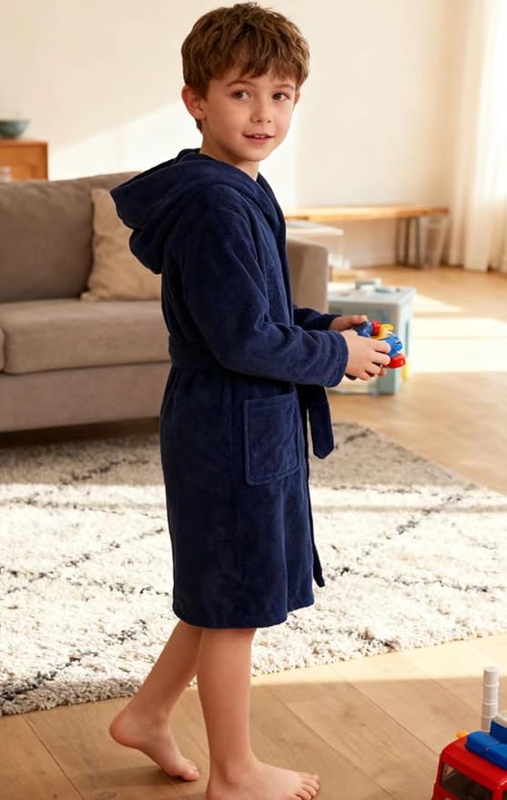 Fraprasty Boys Girls Hooded Robe Soft Touch Robe Kids Terry Cloth Cotton Spa Bathrobe Sleepwear 2-14 Years